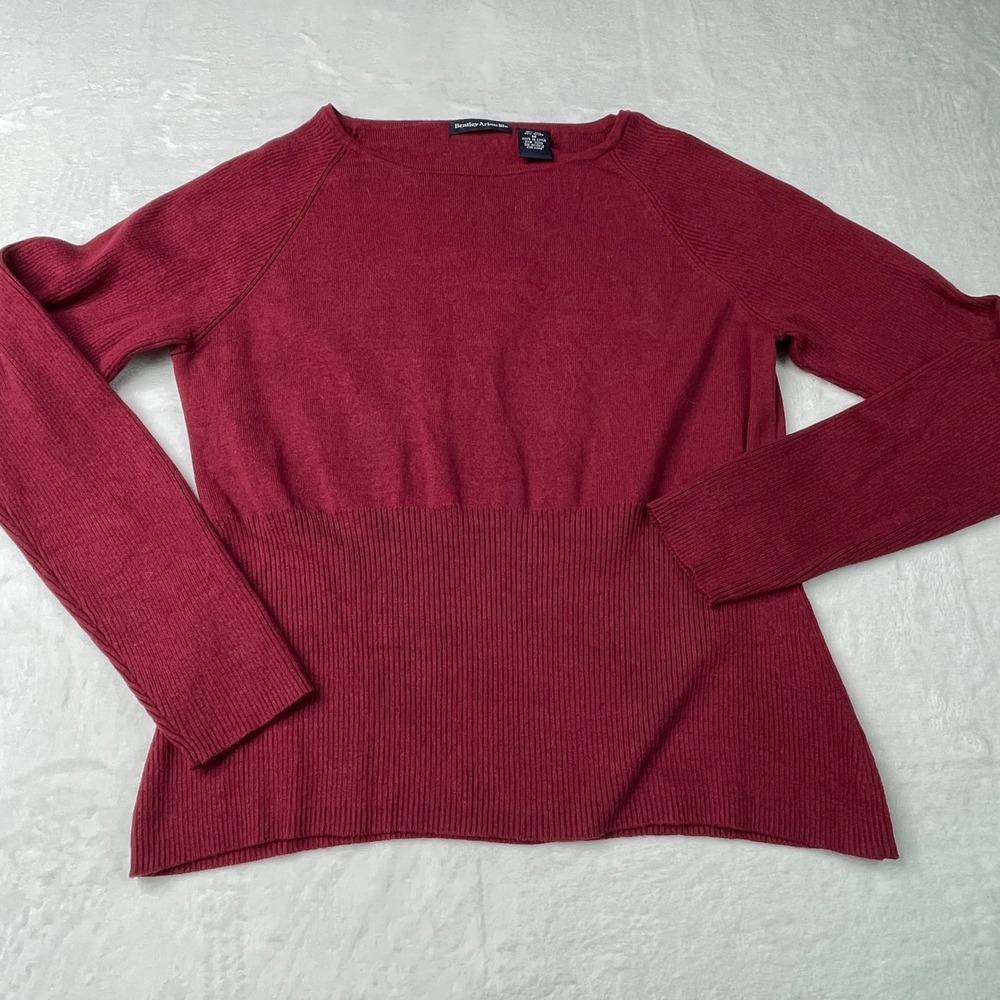 Bentley Arbuckle Womens Silk Blend Ribbed Knit Boat Neck Sweater Burgundy Red M